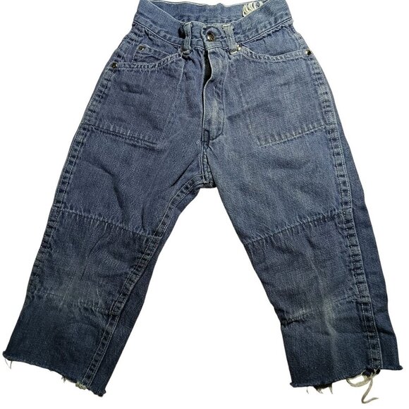 6 Vintage 1970's 18x12 Boys Jeans Raw DENIM FRAYED EDGE HIPPY PLAY - Picture 1 of 5